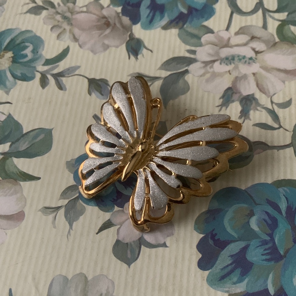 Elegant Gold and Silver Butterfly Brooch